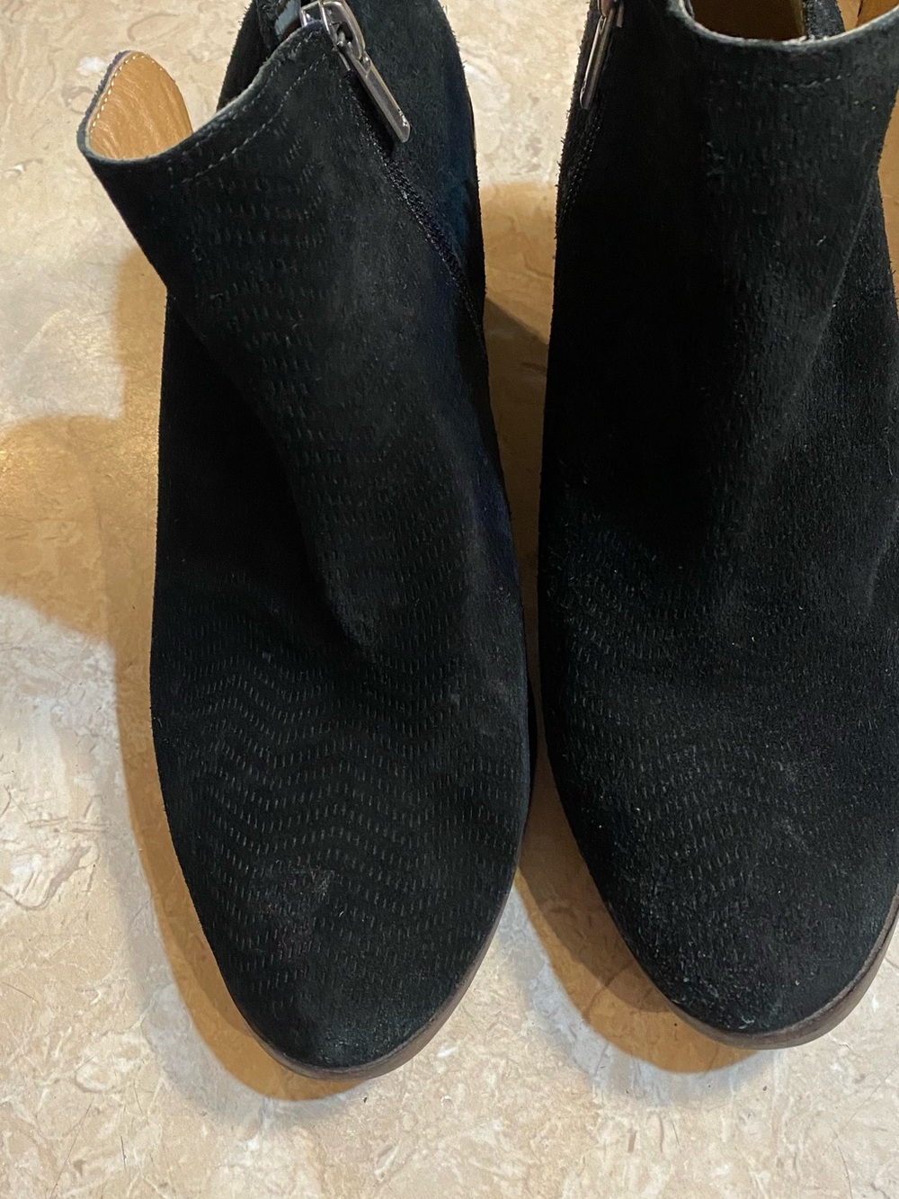 Lucky Brand Black Suede Ankle Booties with Side Zip Detail